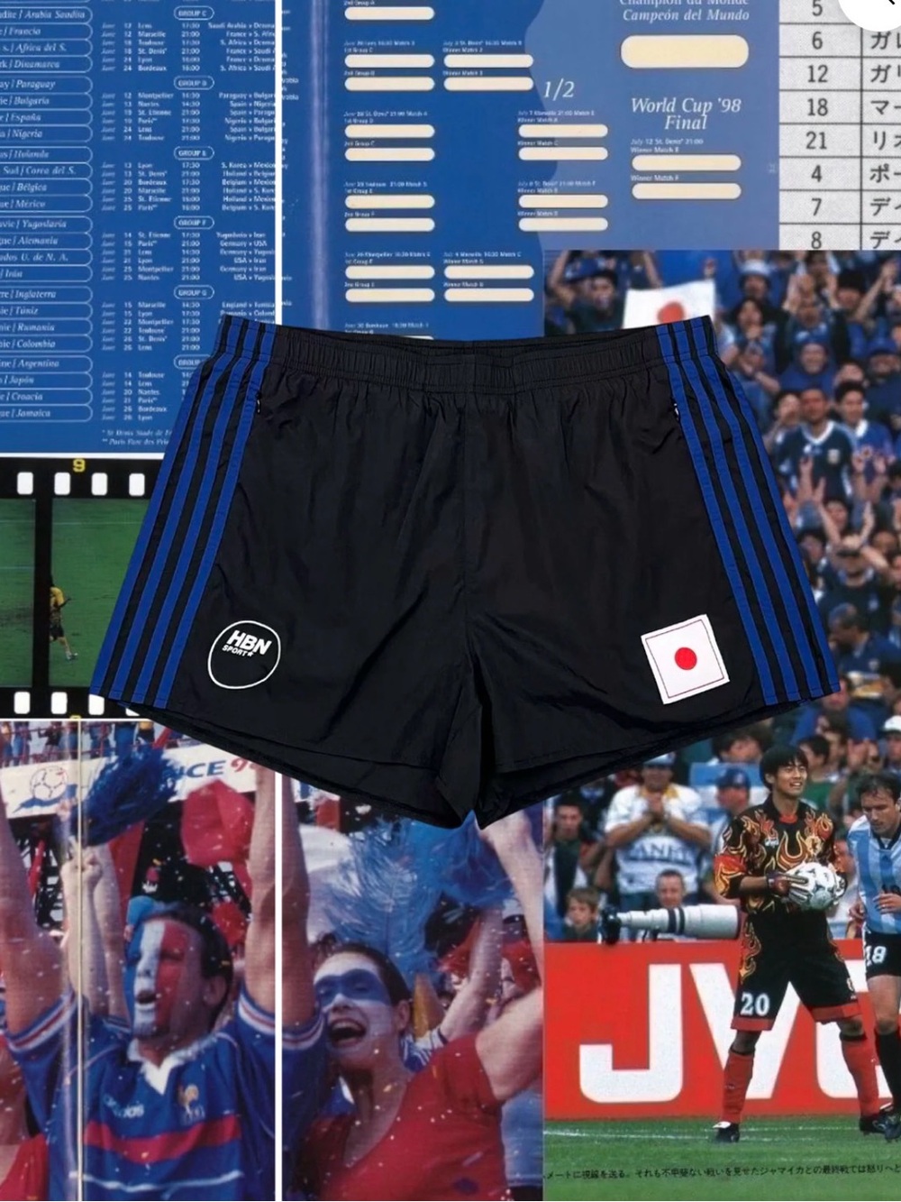 Men's Black Athletic Shorts with Blue Side Stripes by HBN